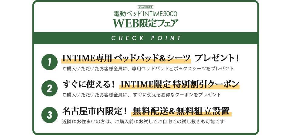 電動ベッドINTIME3000・WEB限定フェア